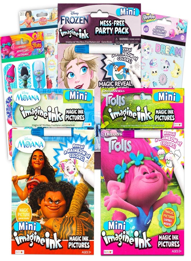 Imagine Ink Magic Mess-Free Coloring Books for Girls Kids Super Set Bundle ~ 3 Pack No Mess Disney Frozen, Moana, and Trolls Activity Books with Stickers (Party Supplies for Girls) - Image 1